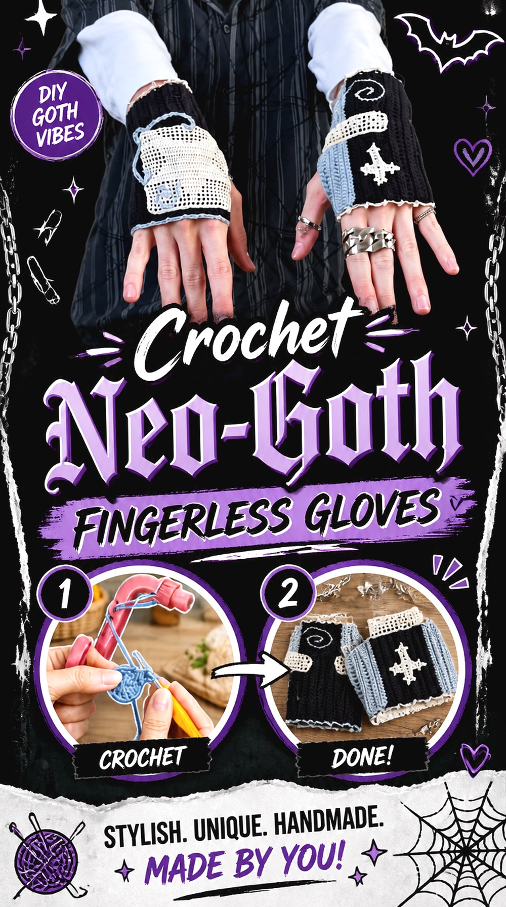 Crochet Neo Goth Fingerless Gloves