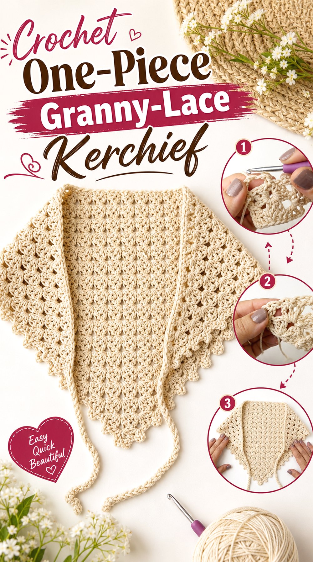 Crochet One Piece Granny Lace Kerchief