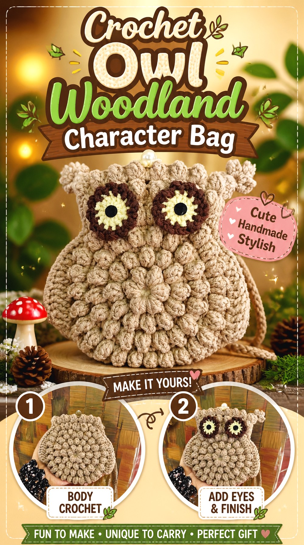 Crochet Owl Woodland Character Bag