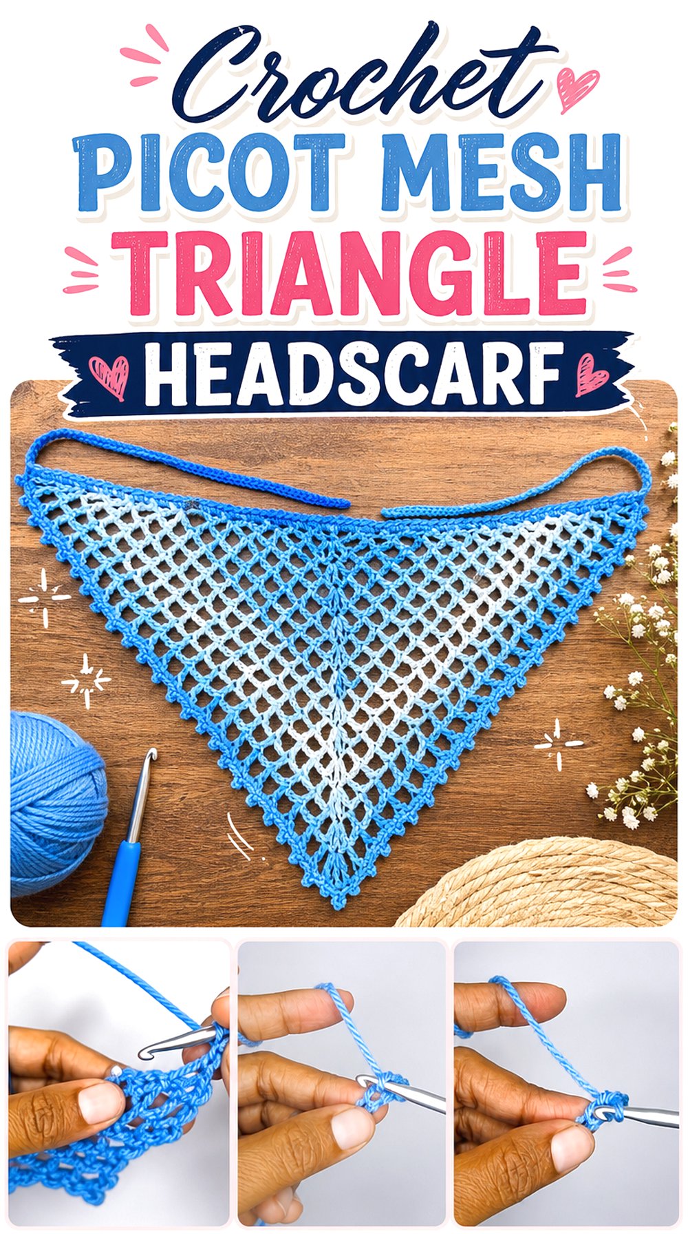 Crochet Picot Mesh Triangle Headscarf