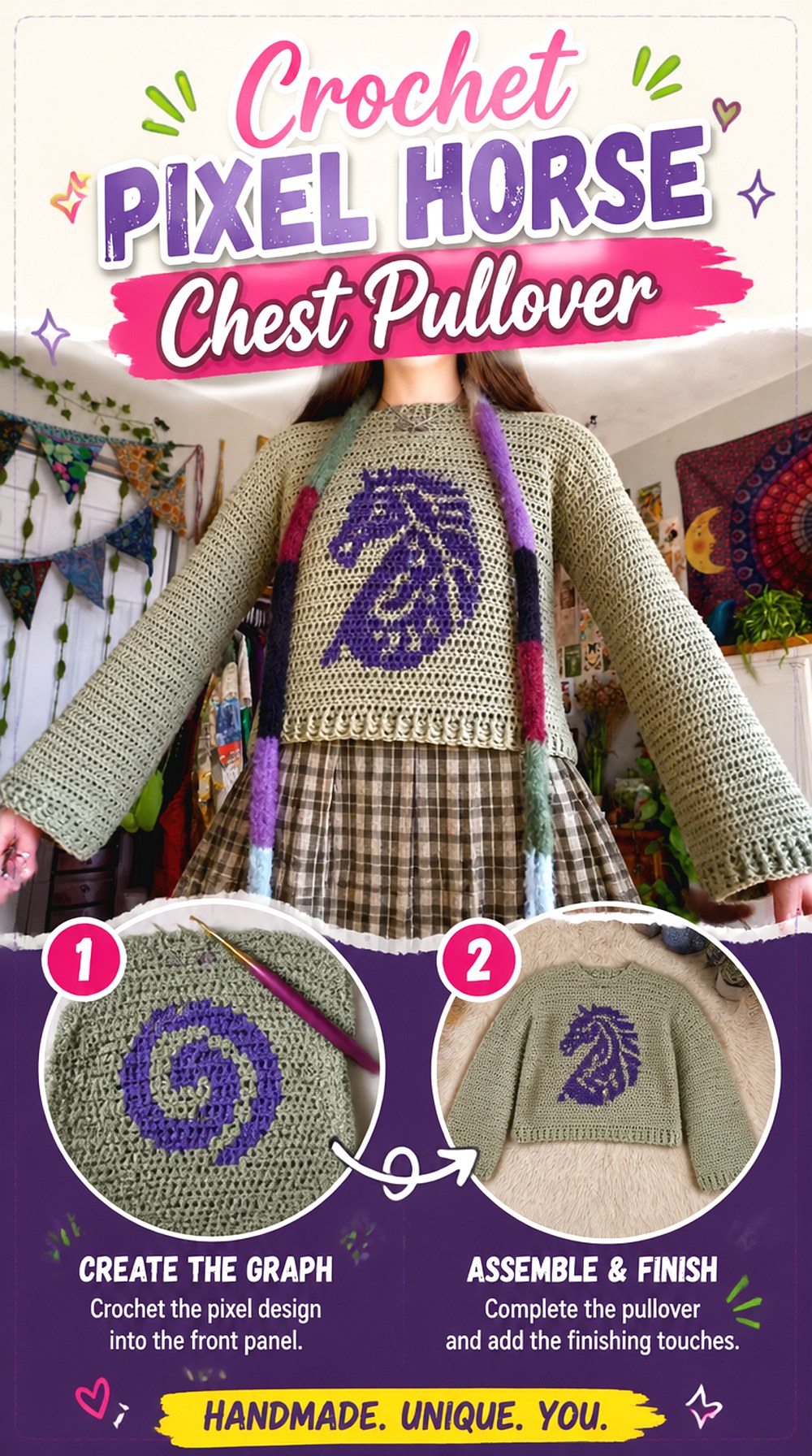 Crochet Pixel Horse Chest Pullover