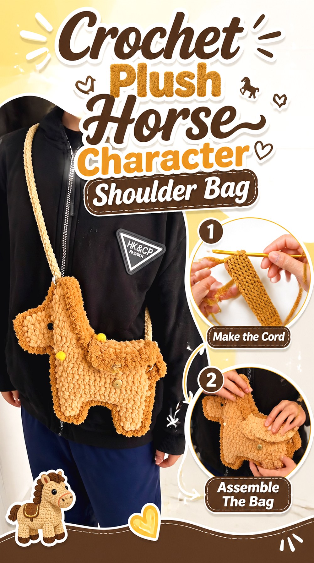 Crochet Plush Horse Character Shoulder Bag