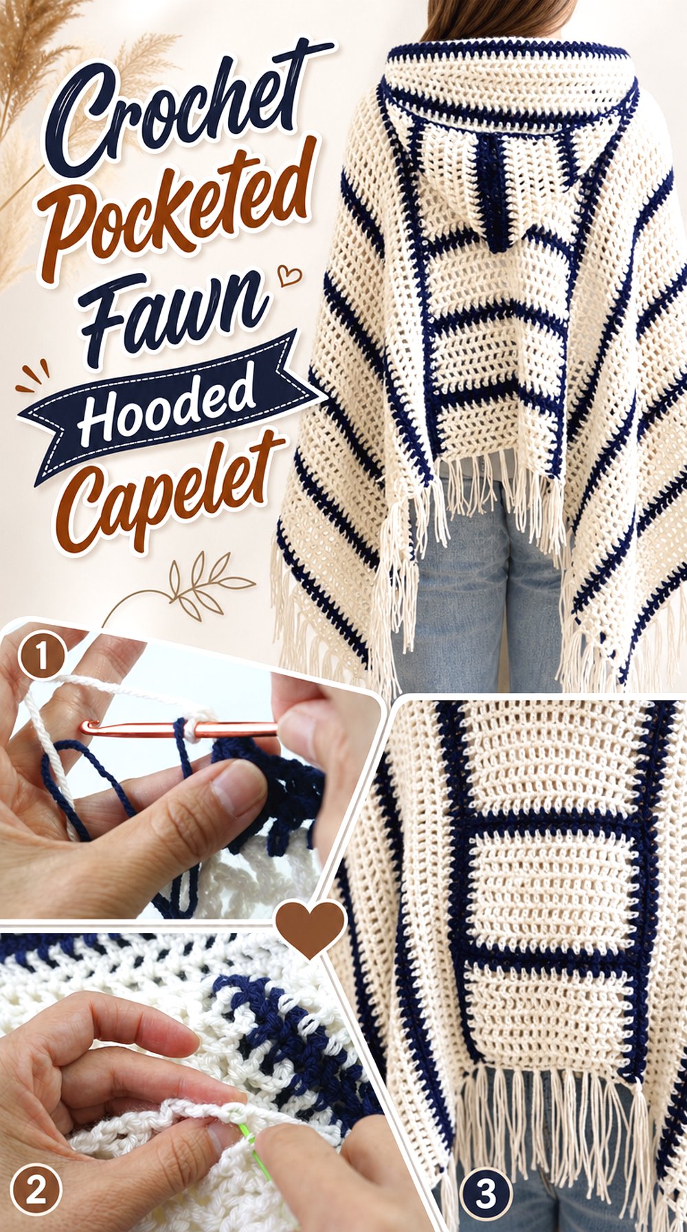 Crochet Pocketed Fawn Hooded Capelet