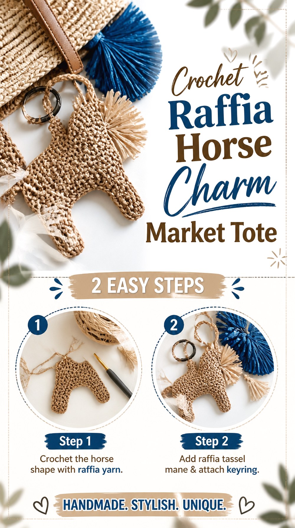 Crochet Raffia Horse Charm Market Tote