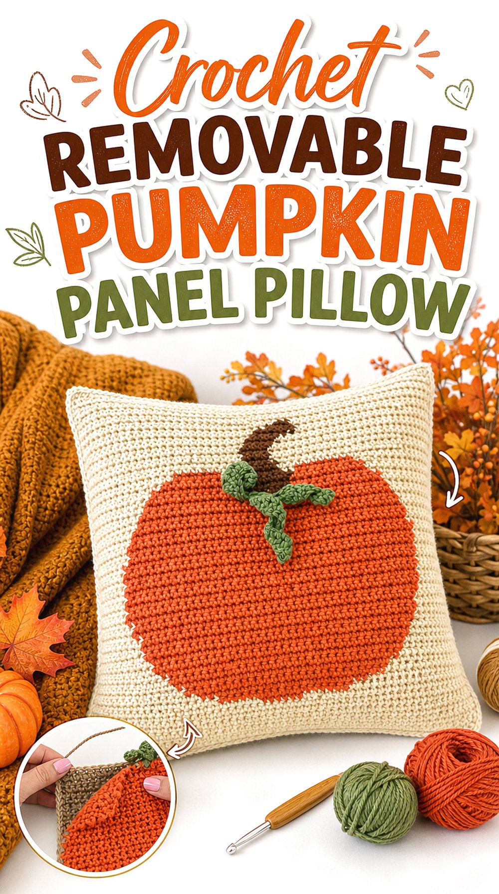 Crochet Removable Pumpkin Panel Pillow