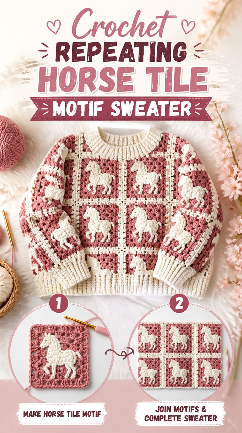 Crochet Repeating Horse Tile Motif Sweater