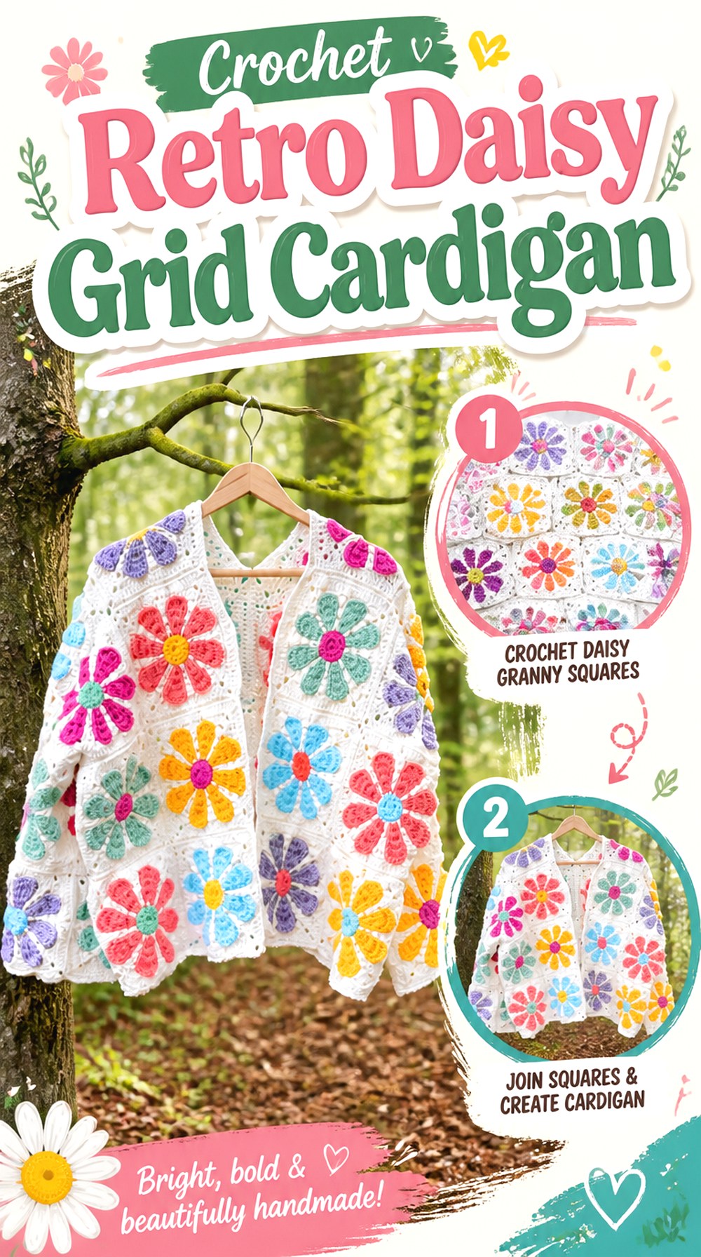 Crochet Retro Daisy Grid Cardigan