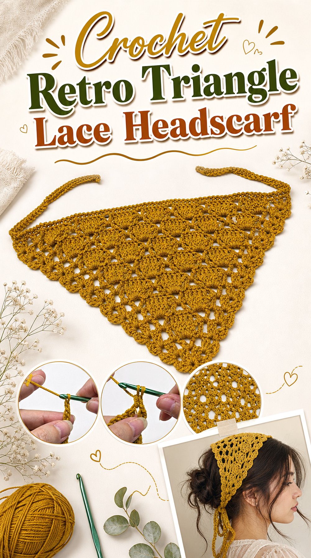 Crochet Retro Triangle Lace Headscarf