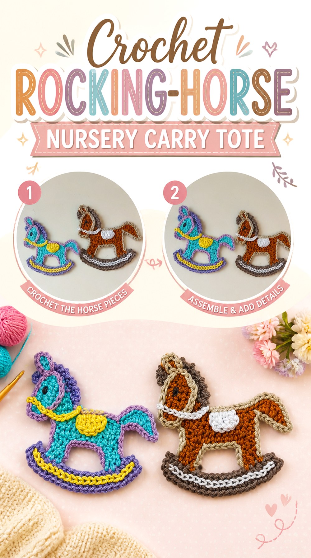 Crochet Rocking Horse Nursery Carry Tote