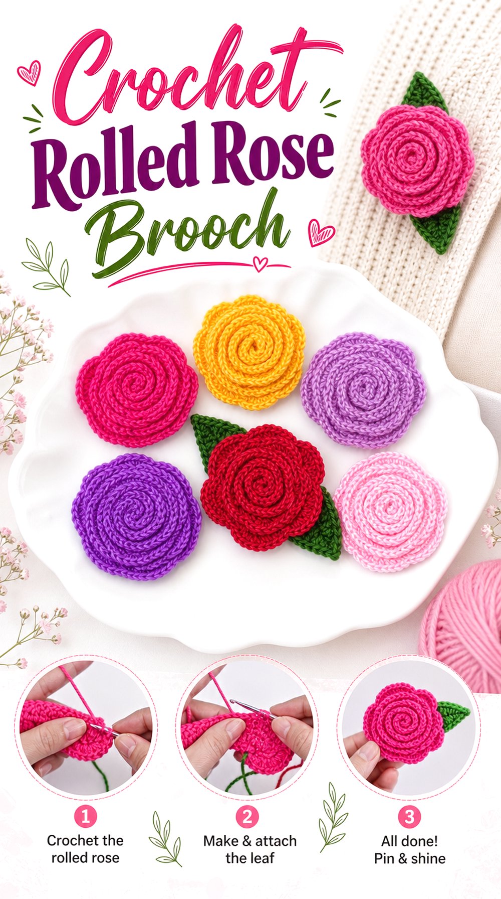 Crochet Rolled Rose Brooch