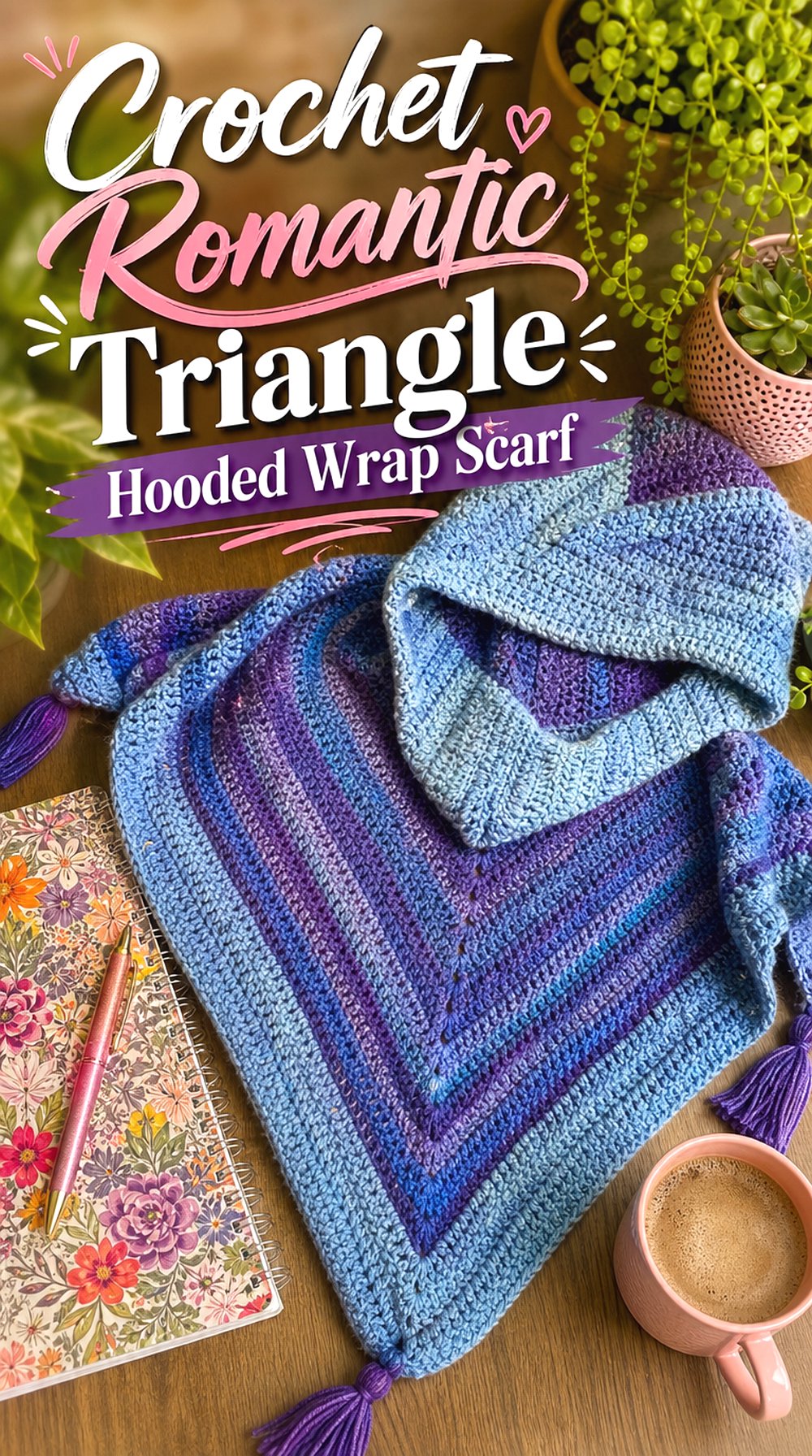 Crochet Romantic Triangle Hooded Wrap Scarf
