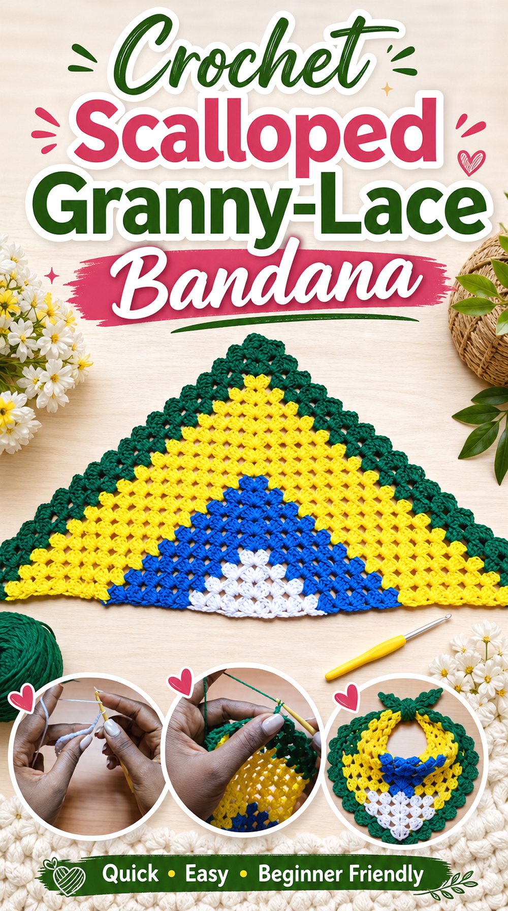 Crochet Scalloped Granny Lace Bandana