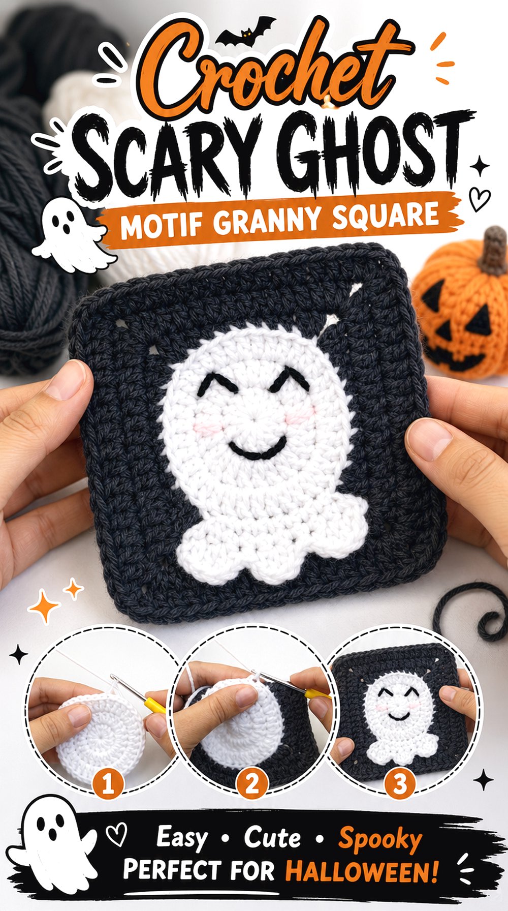Crochet Scary Ghost Motif Granny Square