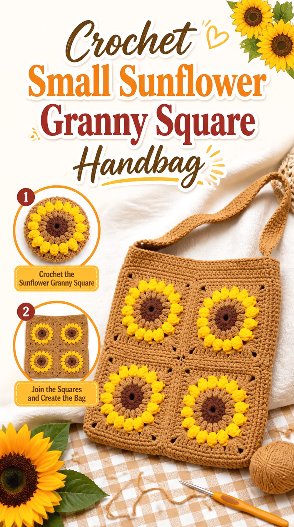 Crochet Small Sunflower Granny Square Handbag