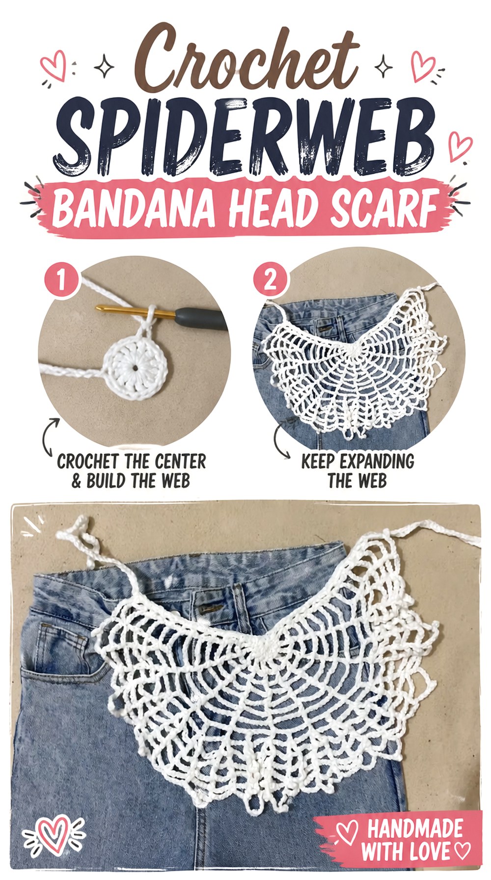 Crochet Spiderweb Bandana Head Scarf