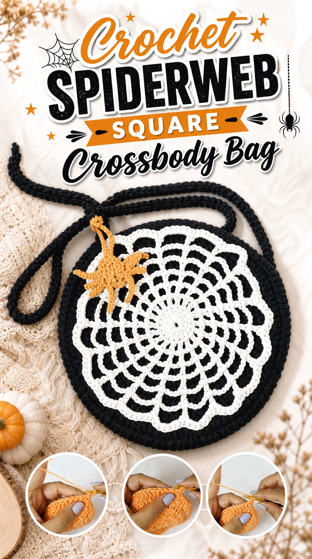 Crochet Spiderweb Square Crossbody Bag