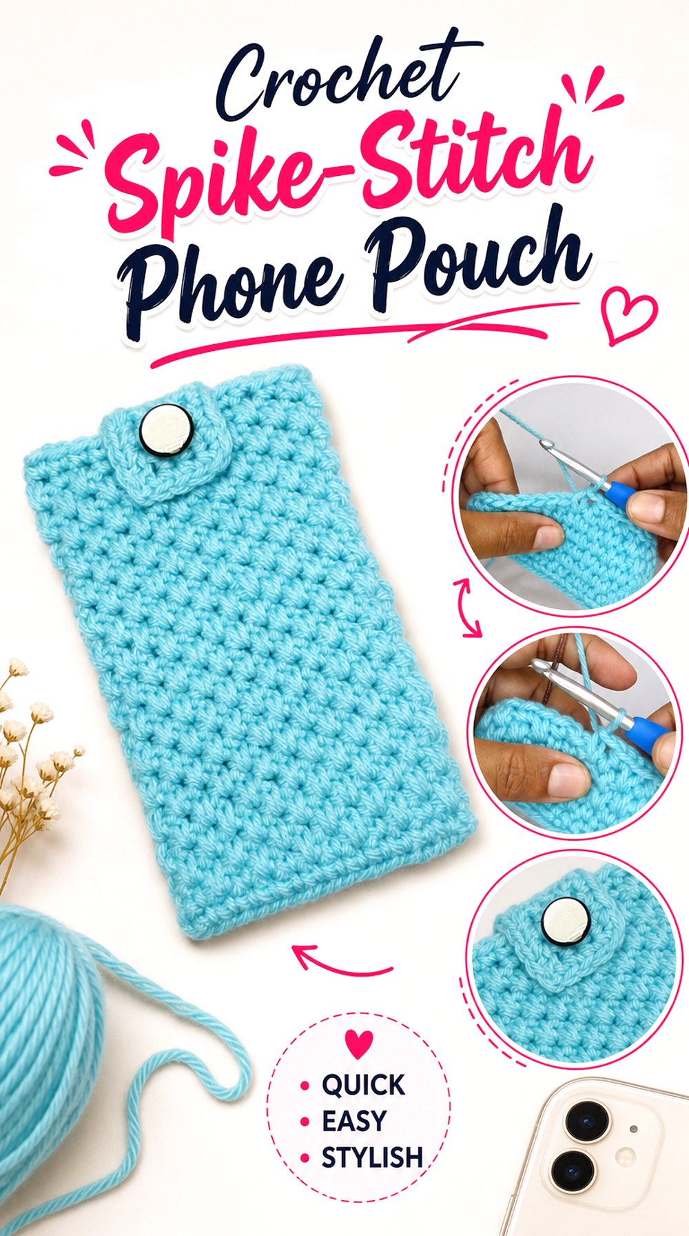 Crochet Spike Stitch Phone Pouch