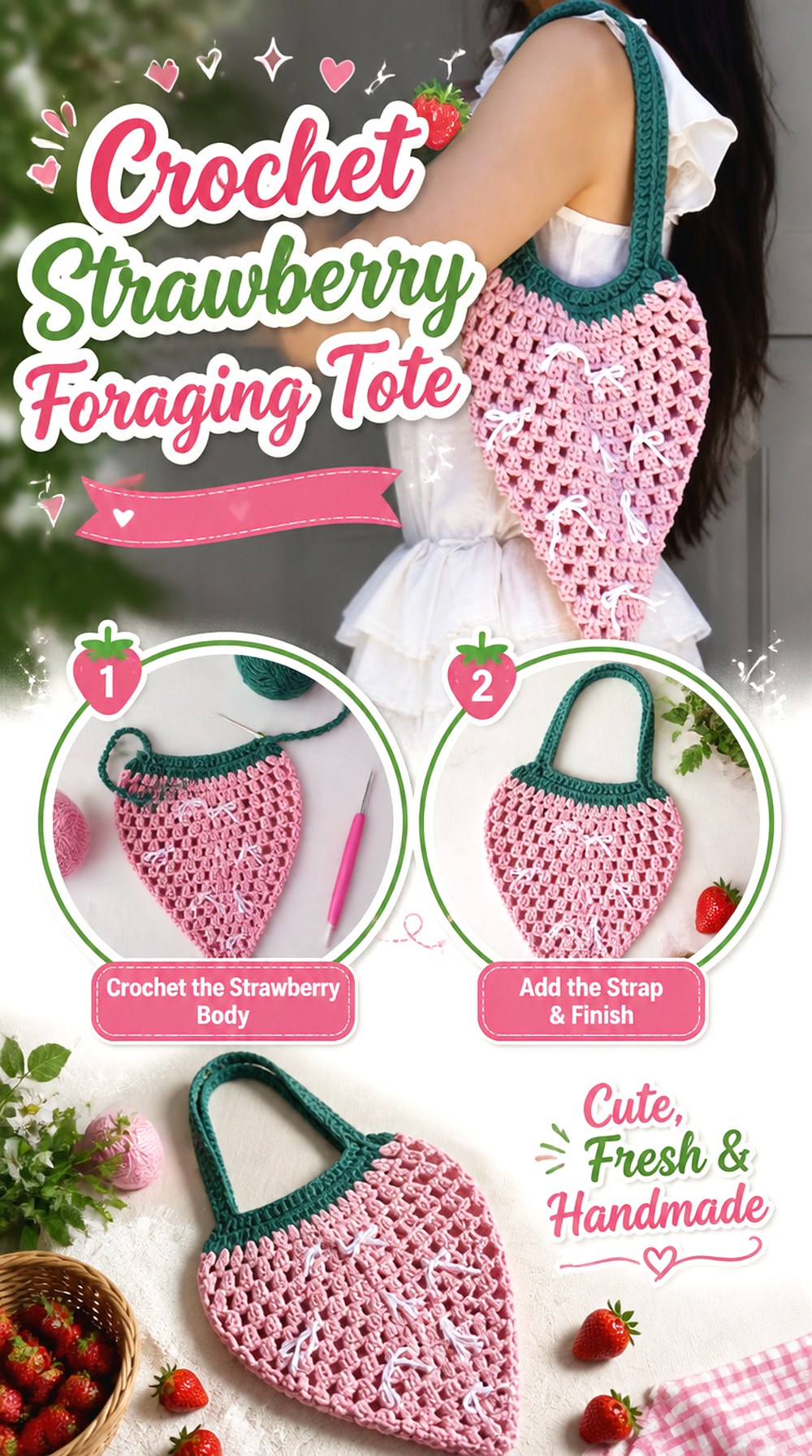 Crochet Strawberry Foraging Tote