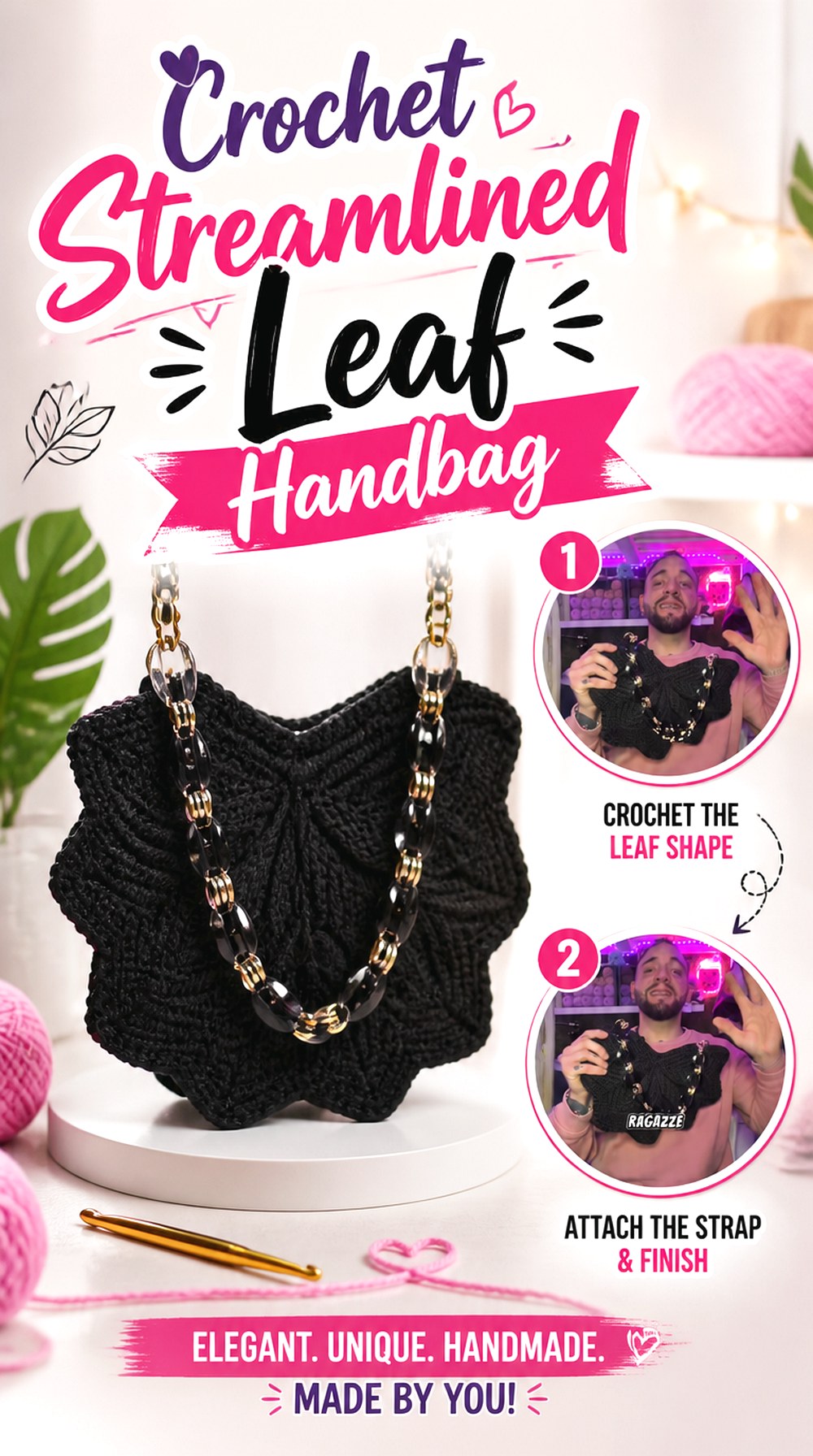 Crochet Streamlined Leaf Handbag