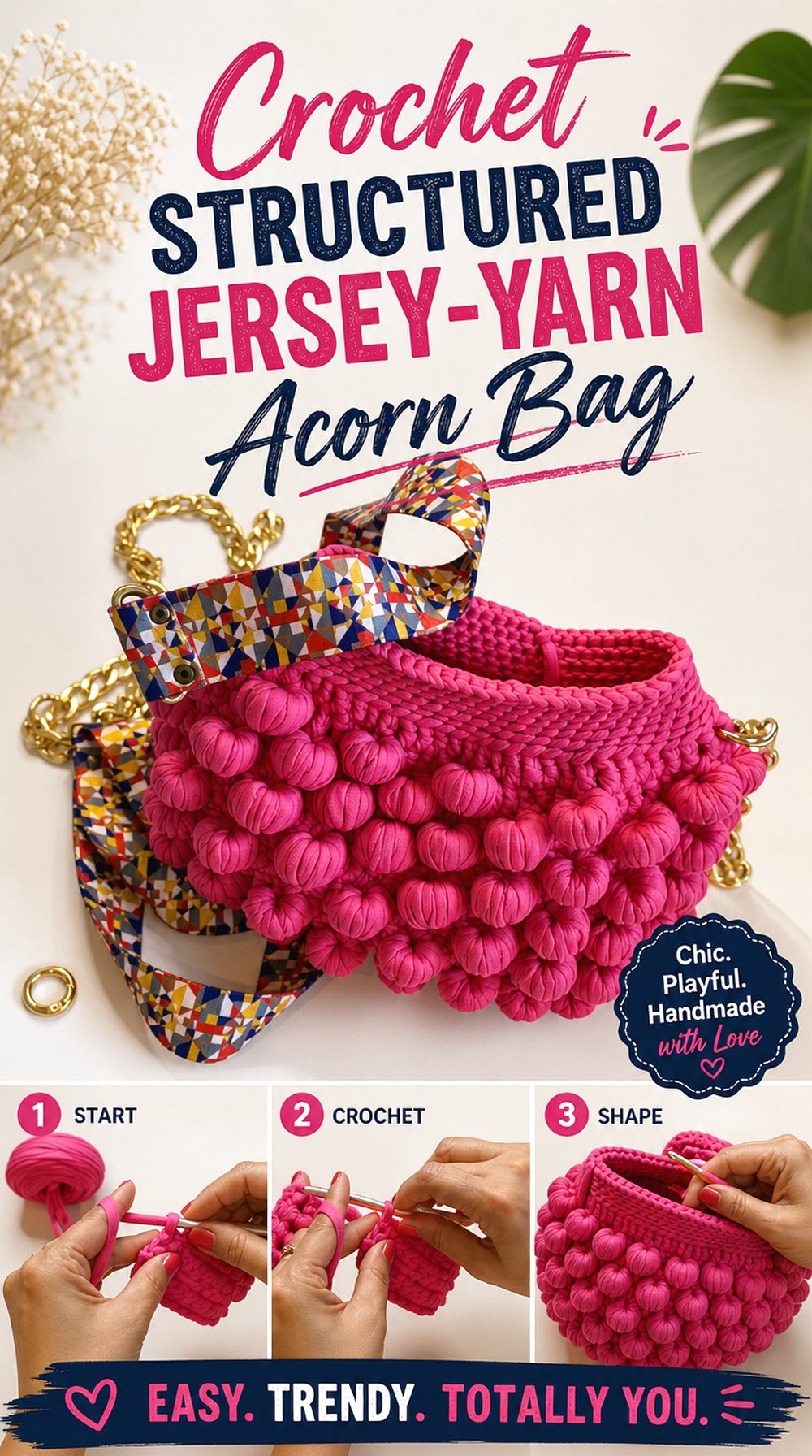 Crochet Structured Jersey Yarn Acorn Bag