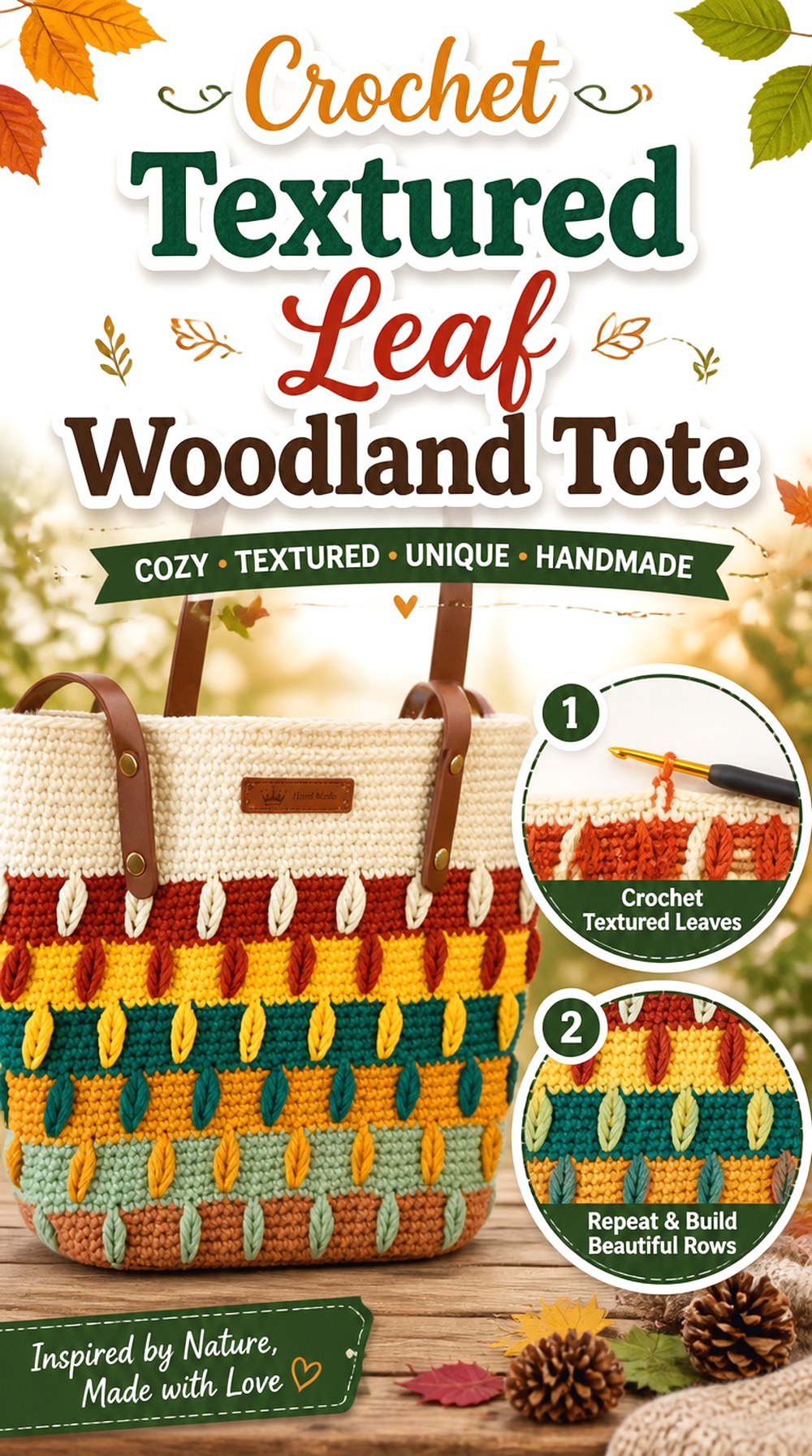 Crochet Textured Leaf Woodland Tote