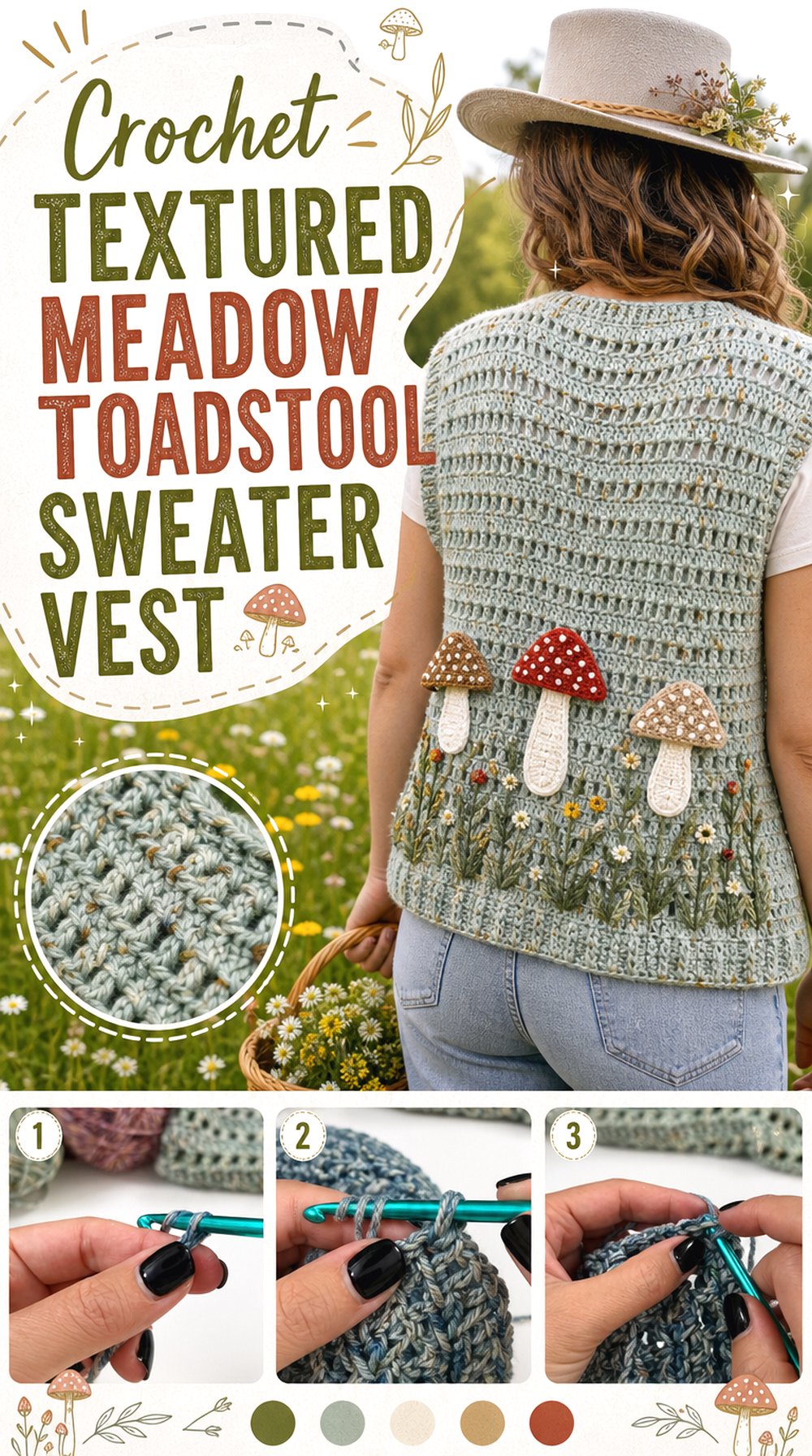 Crochet Textured Meadow Toadstool Sweater Vest