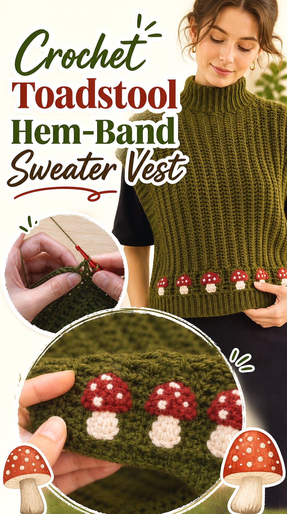 Crochet Toadstool Hem Band Sweater Vest