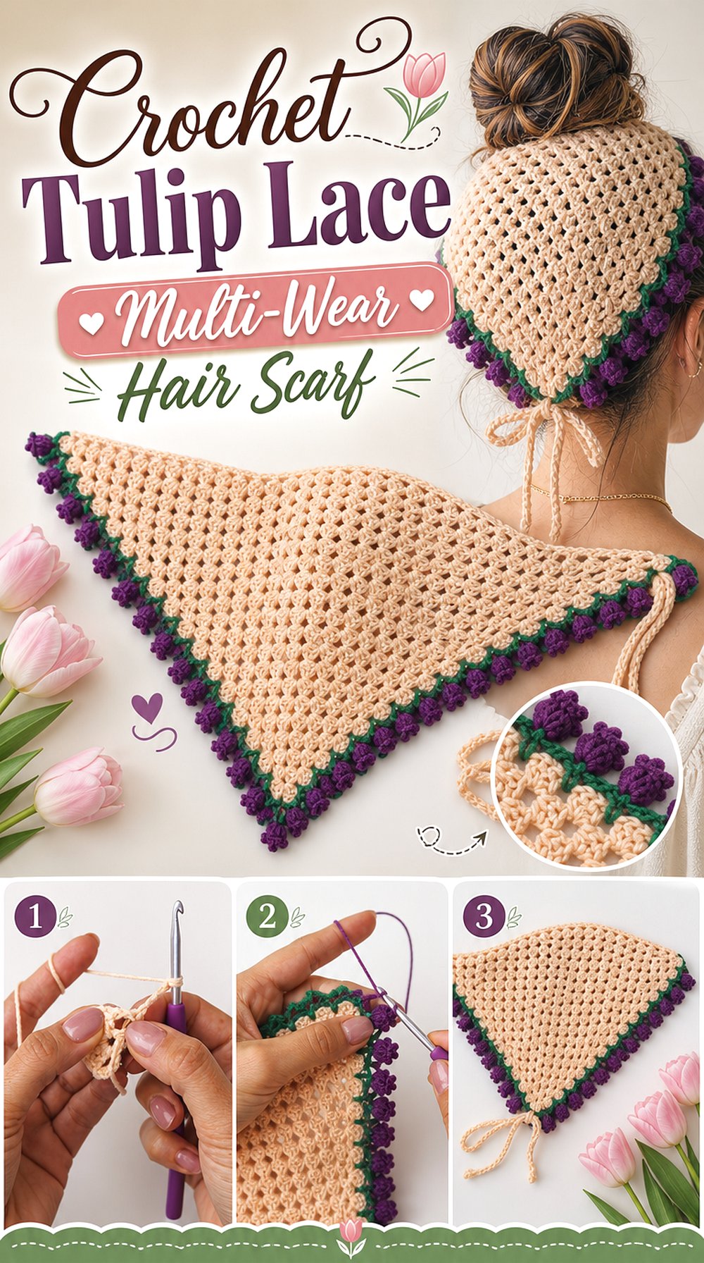 Crochet Tulip Lace Multi Wear Hair Scarf