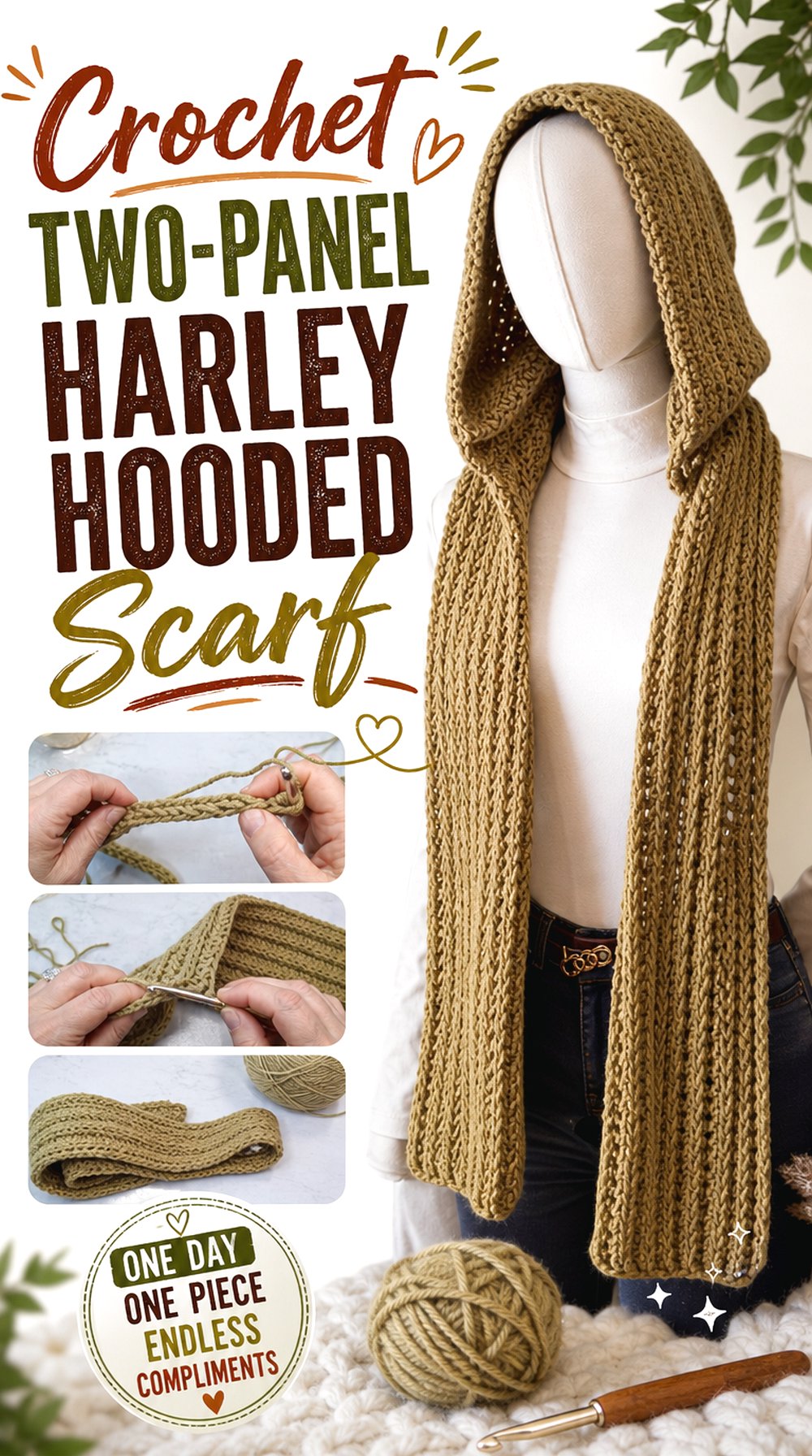 Crochet Two Panel Harley Hooded Scarf
