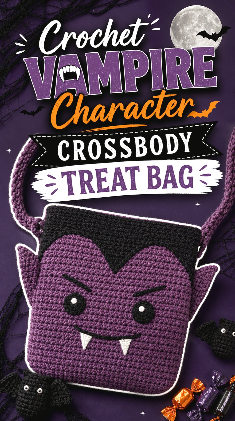 Crochet Vampire Character Crossbody Treat Bag