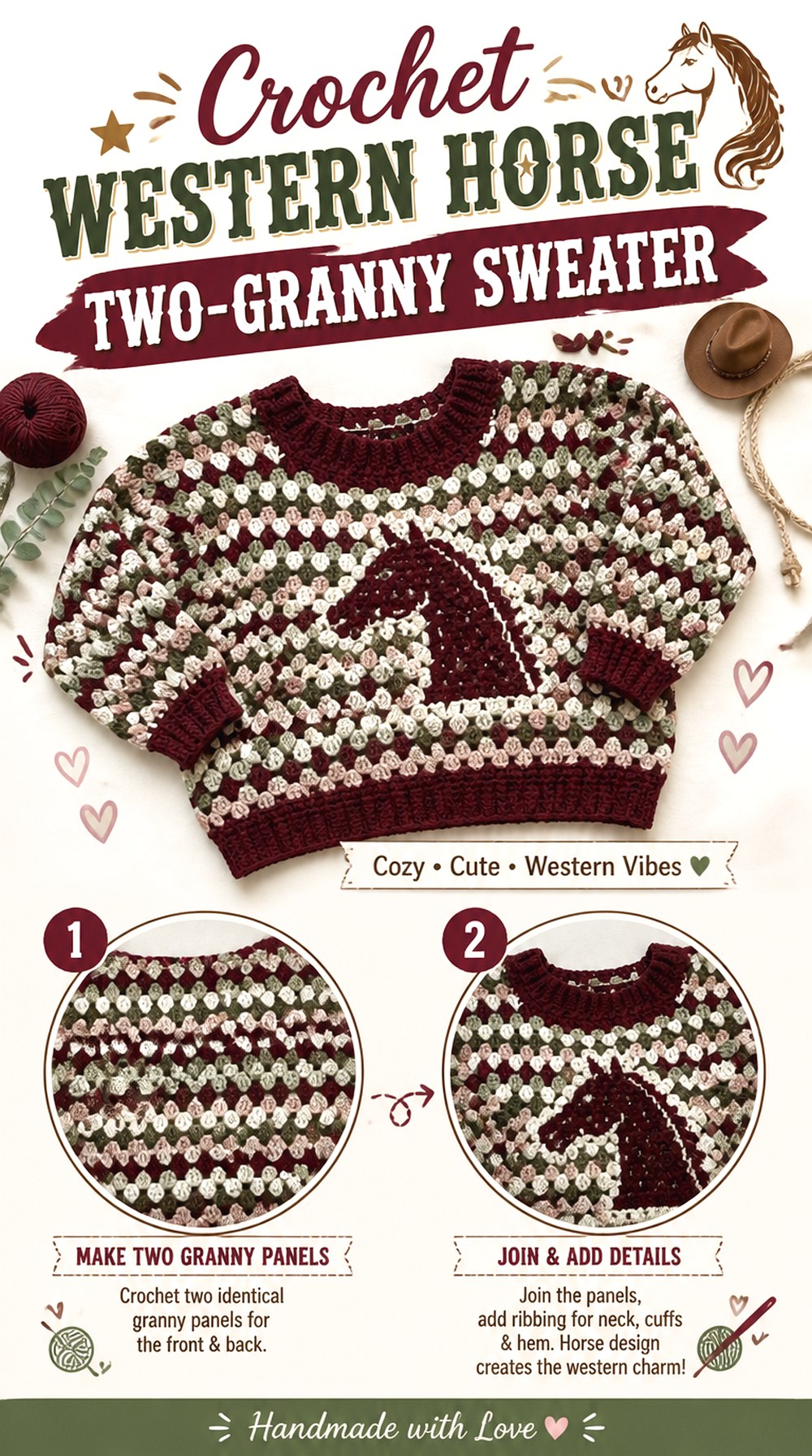 Crochet Western Horse Two Granny Sweater