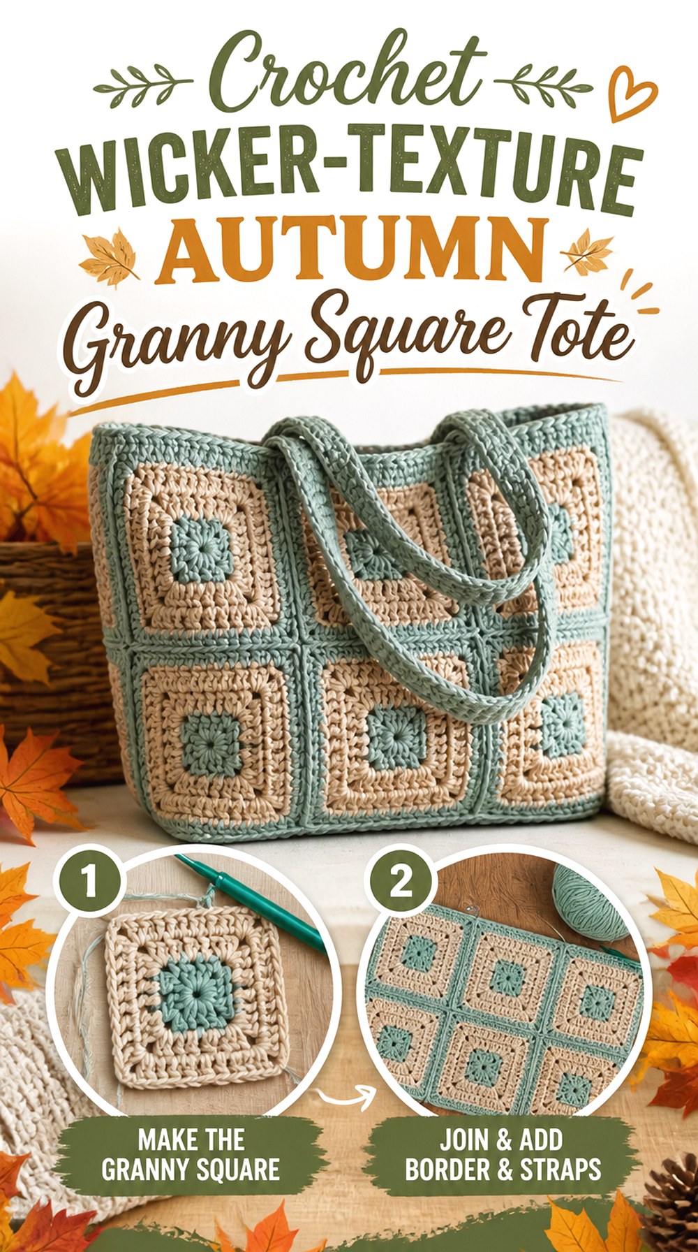 Crochet Wicker Texture Autumn Granny Square Tote