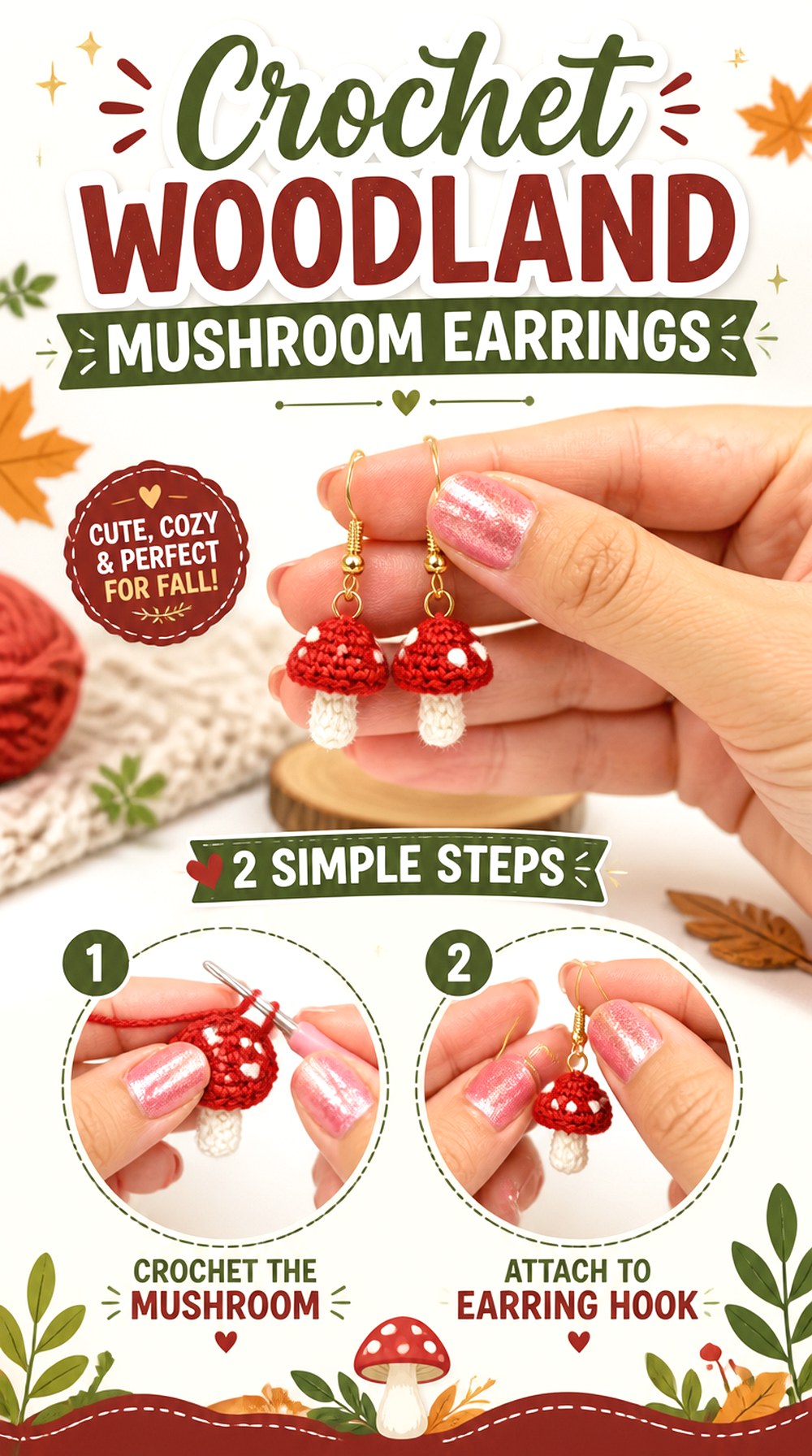 Crochet Woodland Mushroom Earrings