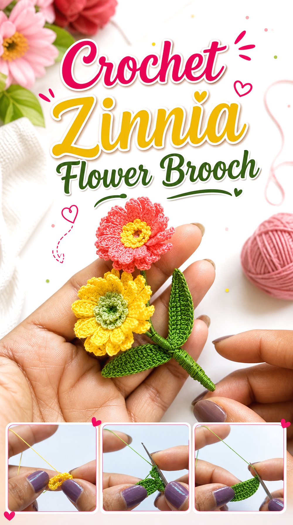 Crochet Zinnia Flower Brooch