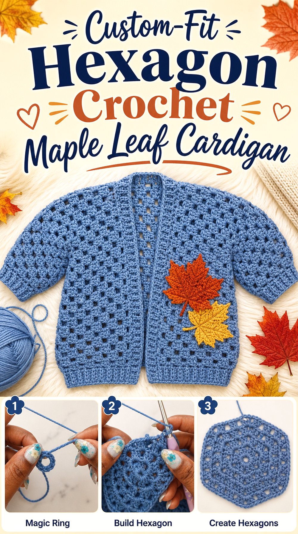 Custom Fit Hexagon Crochet Maple Leaf Cardigan