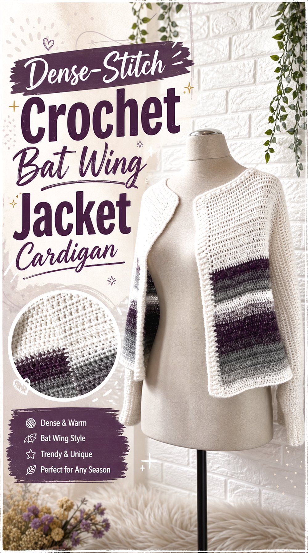 Dense Stitch Crochet Bat Wing Jacket Cardigan