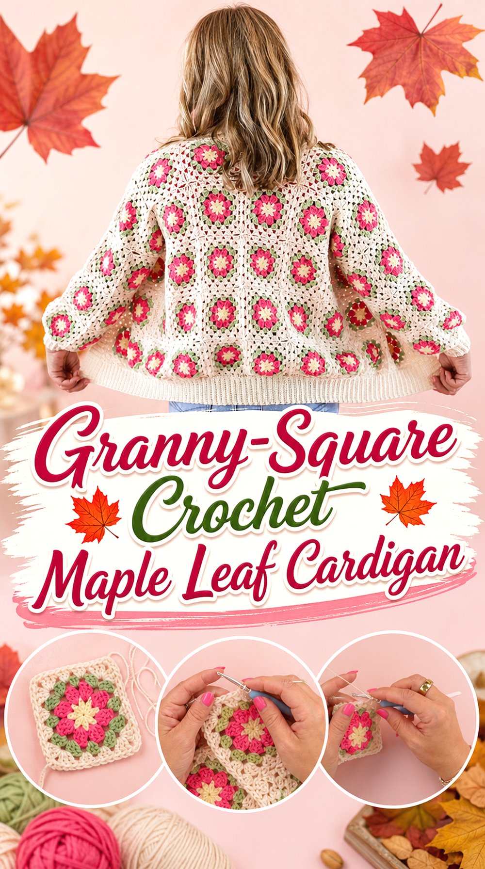 Granny Square Crochet Maple Leaf Cardigan