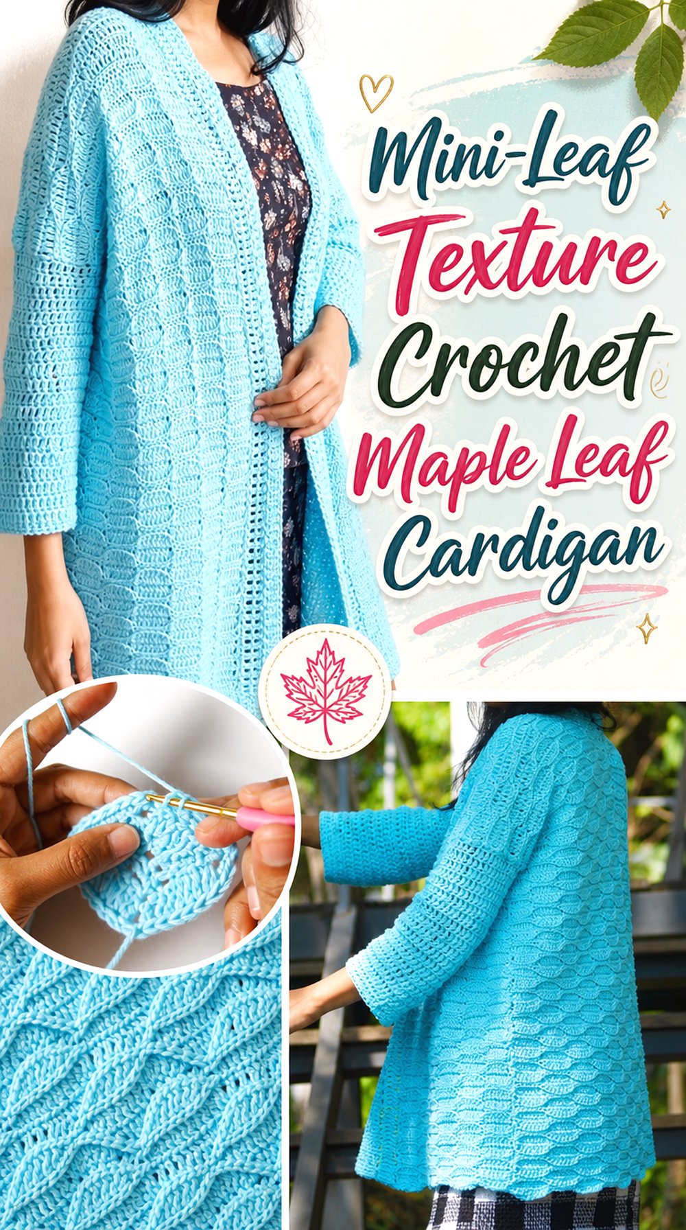 Mini Leaf Texture Crochet Maple Leaf Cardigan