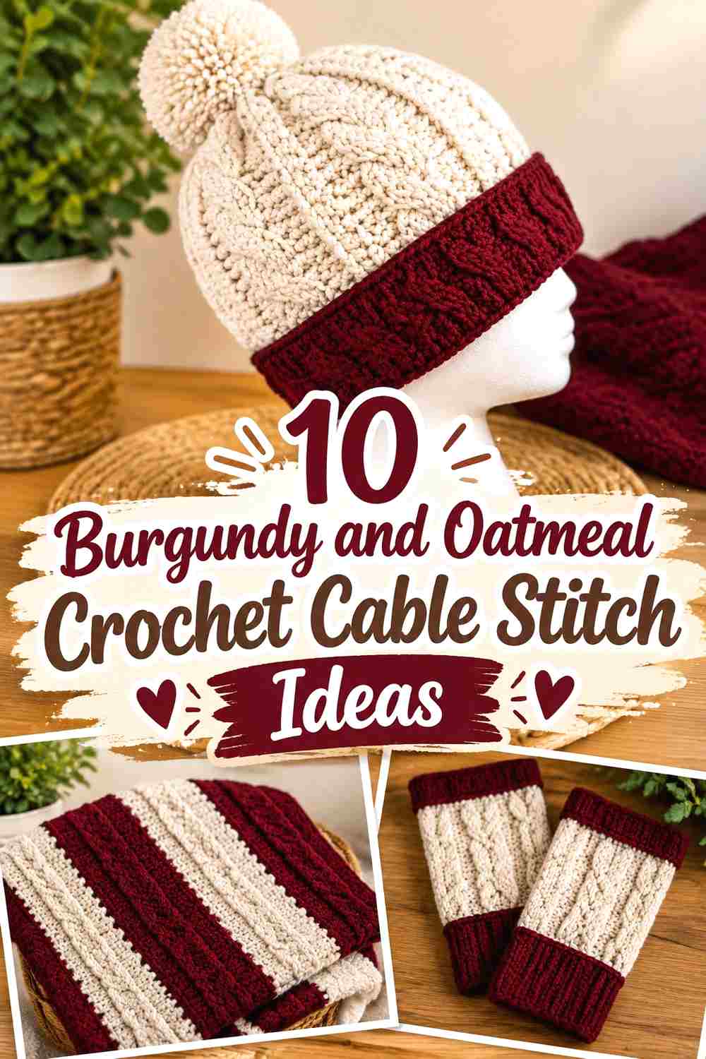 10 Burgundy and Oatmeal Crochet Cable Stitch Ideas
