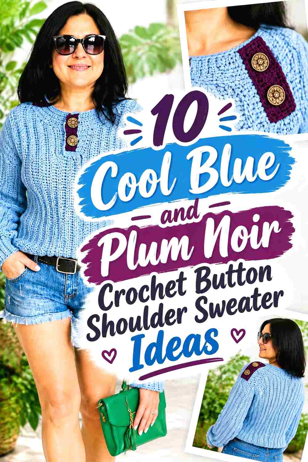 10 Cool Blue and Plum Noir Crochet Button Shoulder Sweater Ideas
