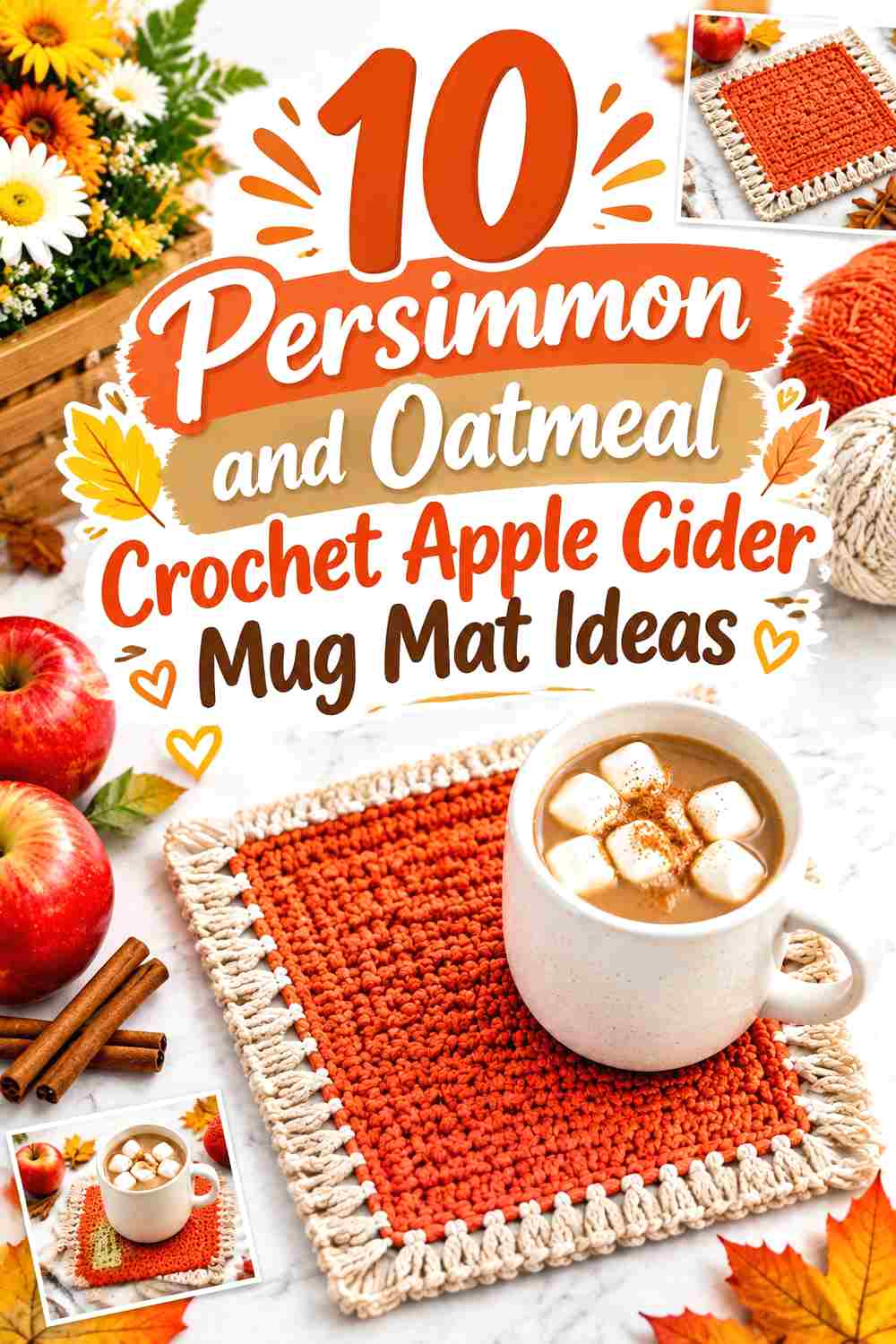 10 Persimmon and Oatmeal Crochet Apple Cider Mug Mat Ideas