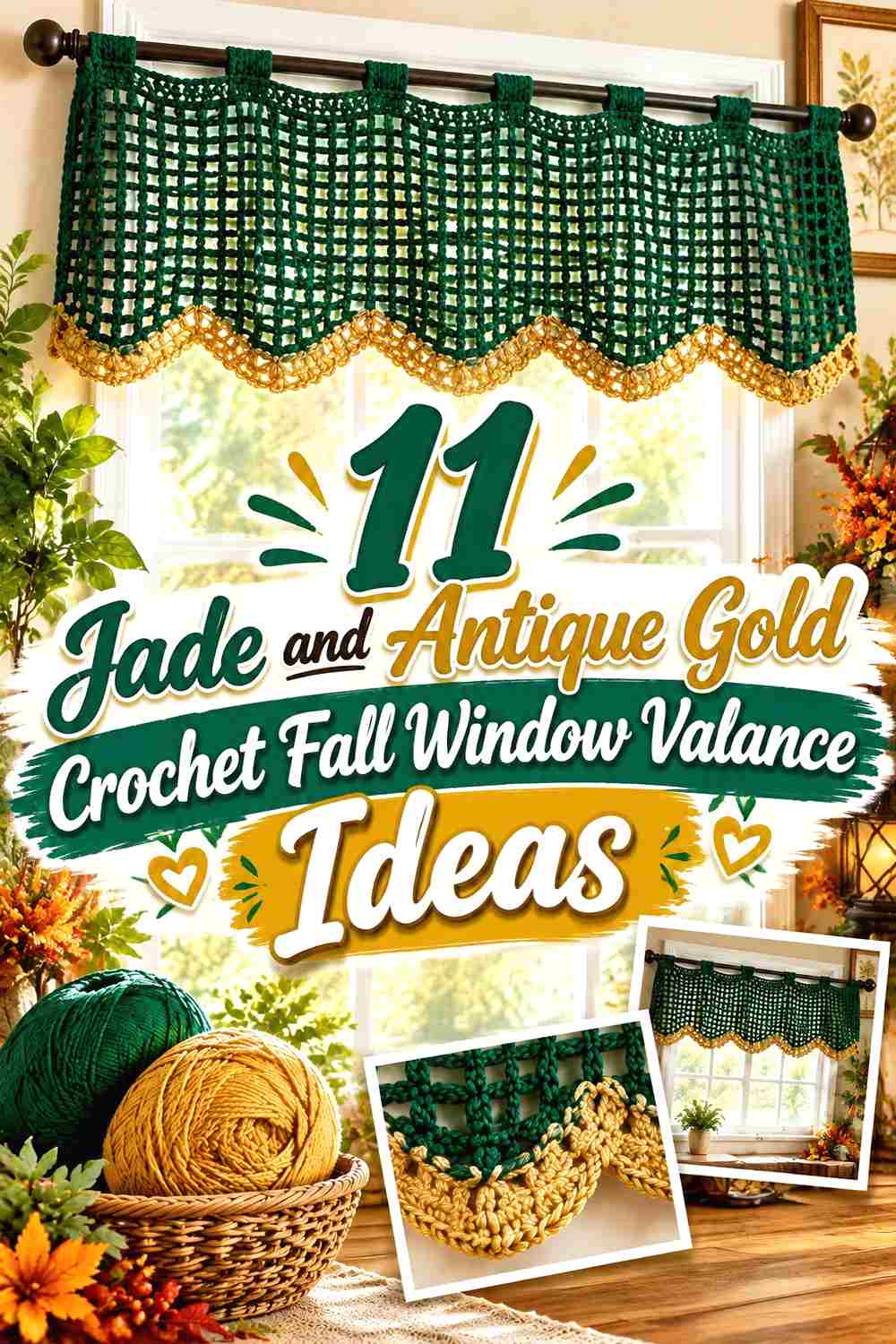 11 Jade and Antique Gold Crochet Fall Window Valance Ideas