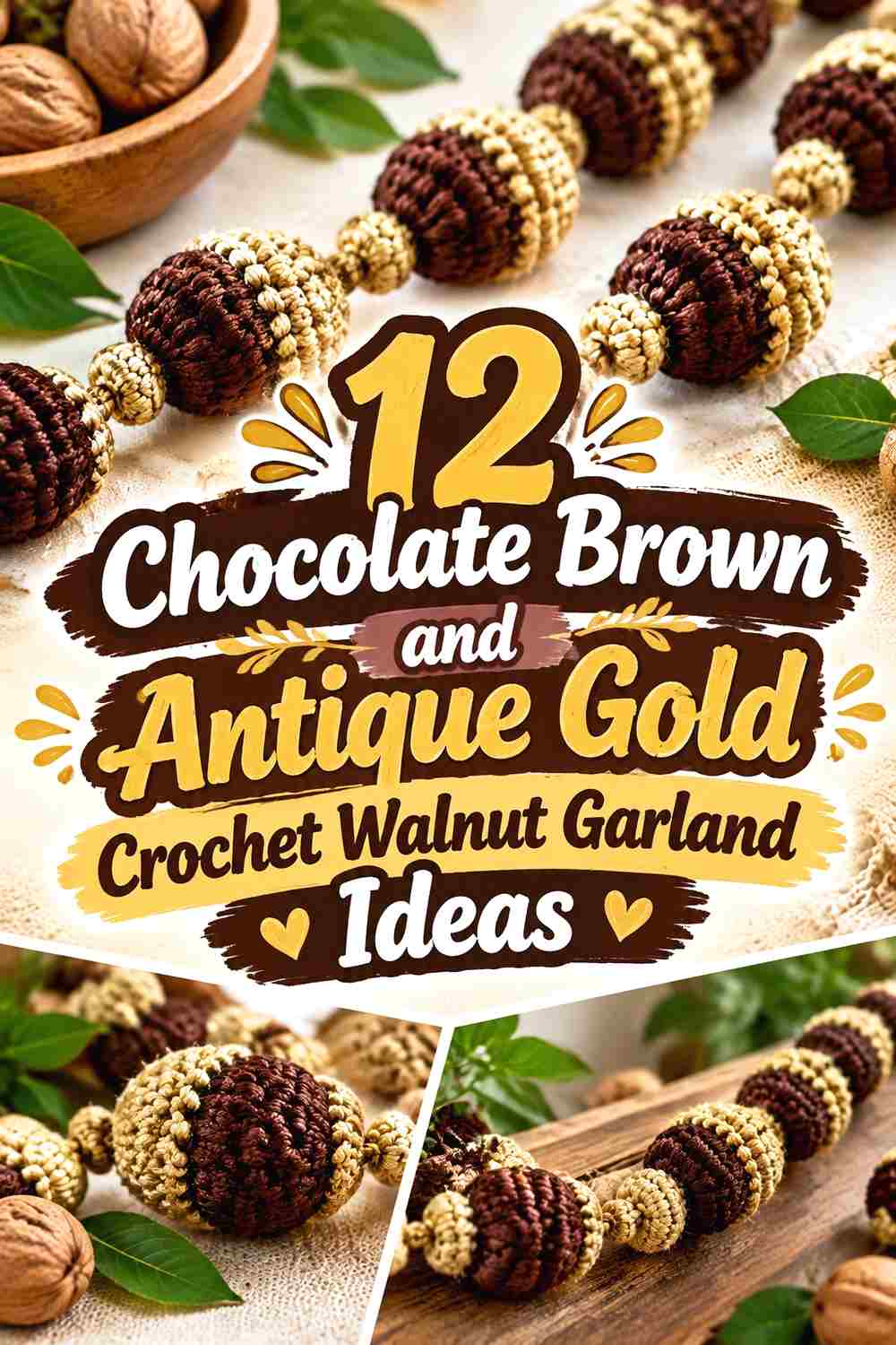 12 Chocolate Brown and Antique Gold Crochet Walnut Garland Ideas