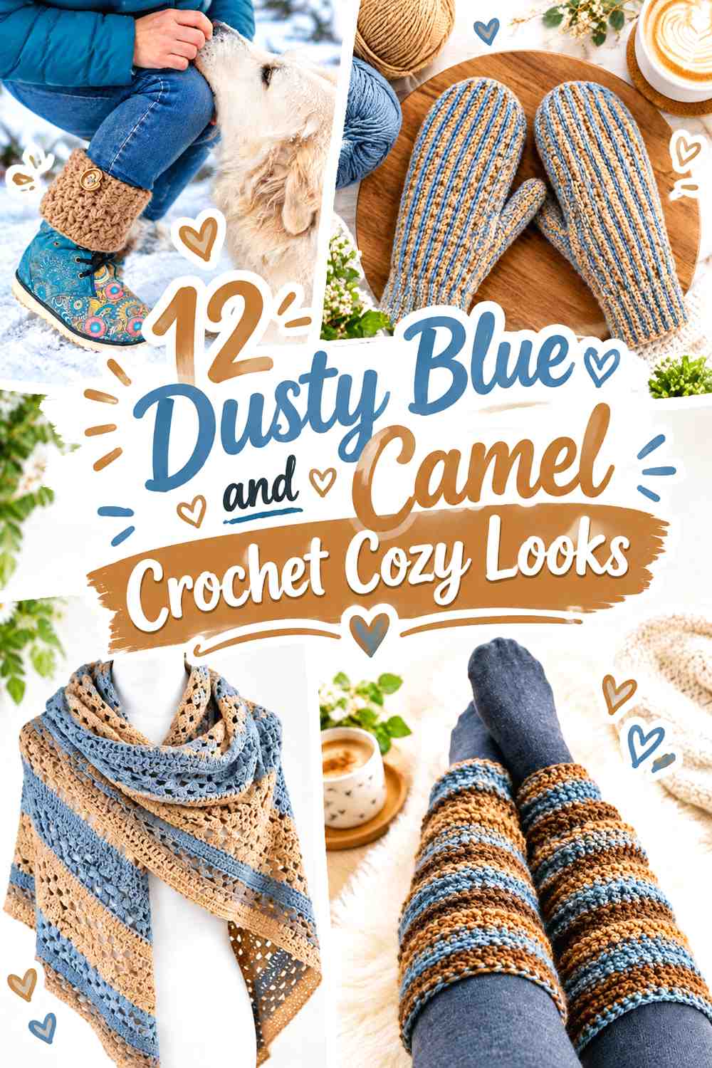 12 Dusty Blue and Camel Crochet Cozy Looks