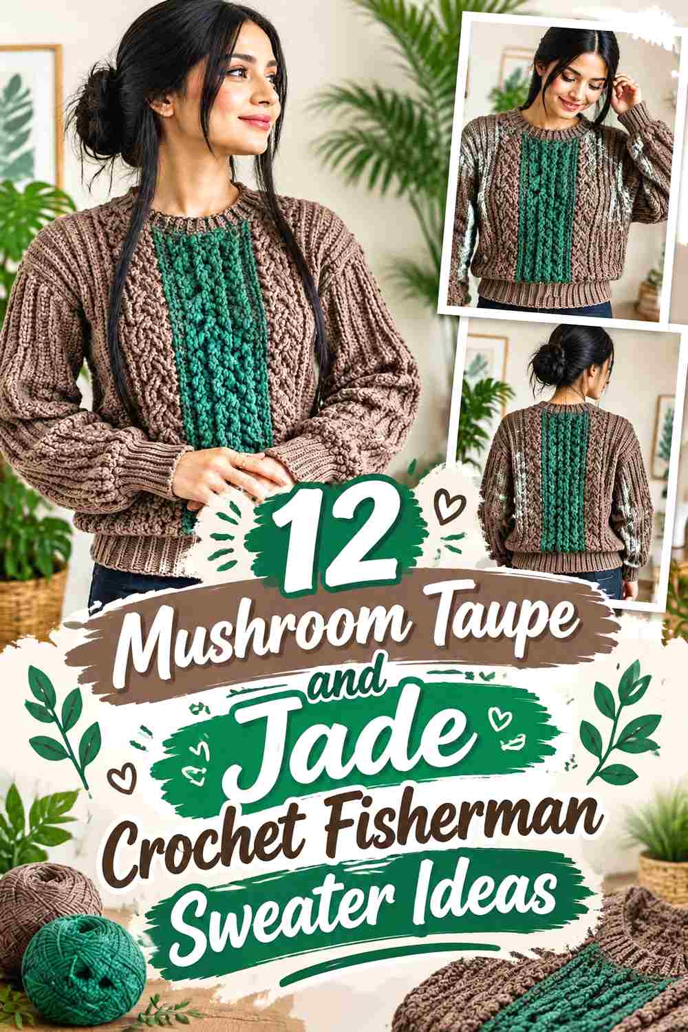 12 Mushroom Taupe and Jade Crochet Fisherman Sweater Ideas