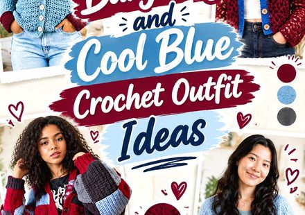 14 Burgundy and Cool Blue Crochet Outfit Ideas
