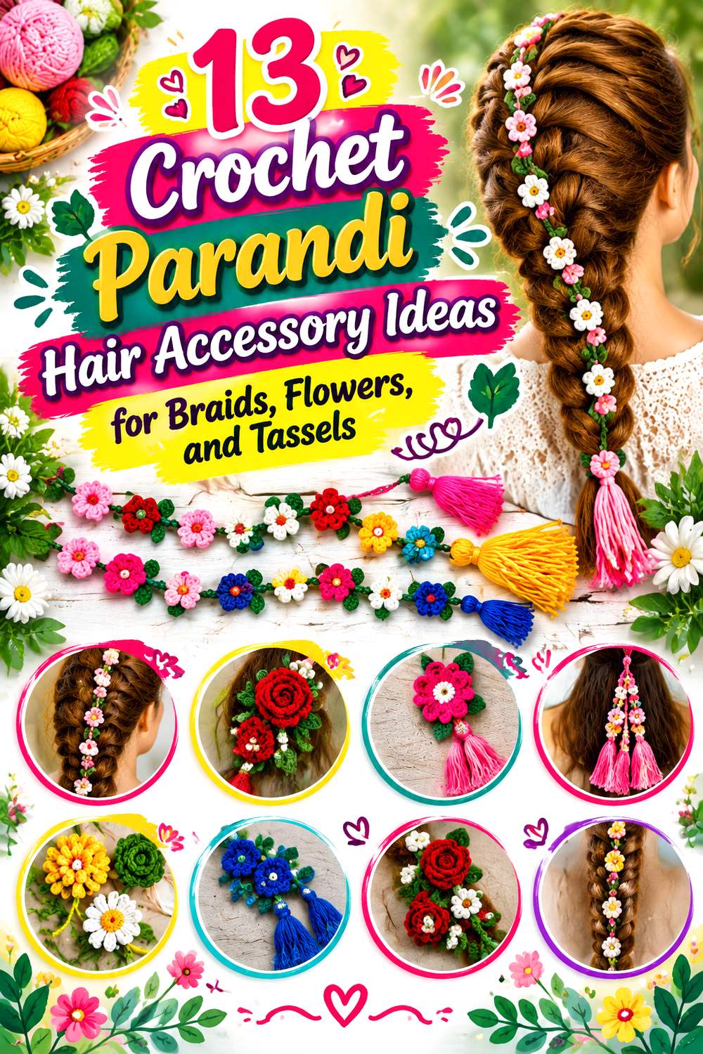 Crochet Parandi Hair Accessory Ideas for Braids, Flowers, and Tassels