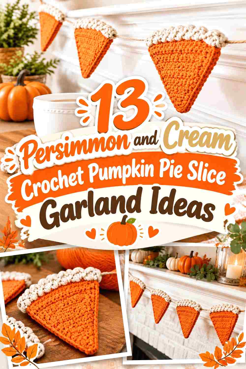 13 Persimmon and Cream Crochet Pumpkin Pie Slice Garland Ideas