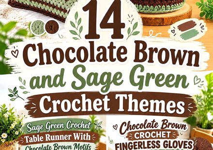 14 Chocolate Brown and Sage Green Crochet Themes