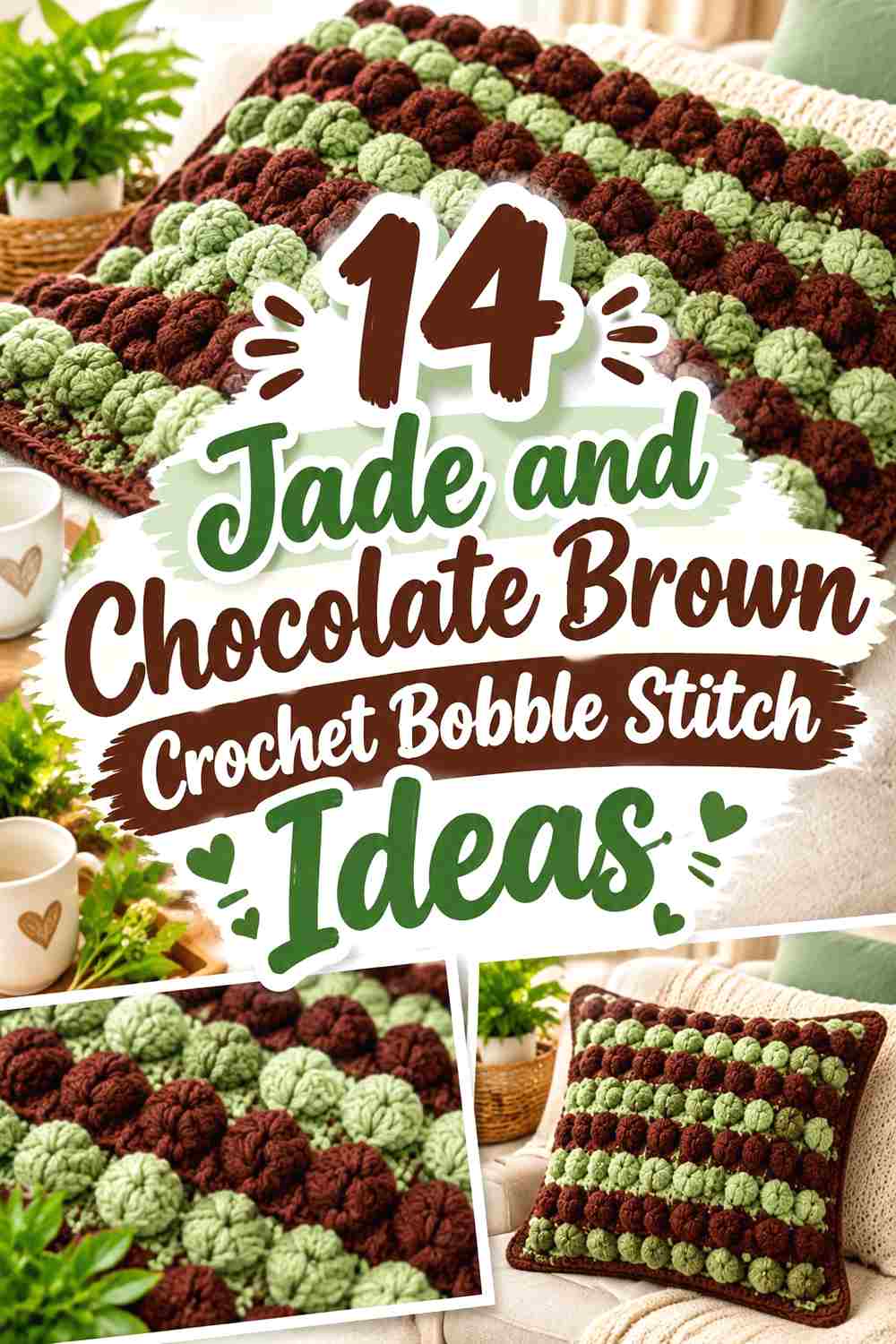 14 Jade and Chocolate Brown Crochet Bobble Stitch Ideas
